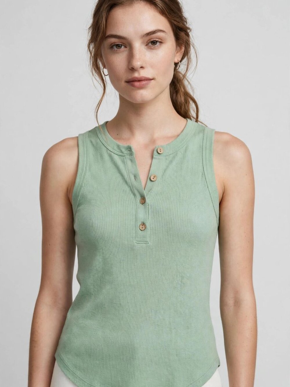 Heart & Hips Ribbed Henley Tank Top Organic Mint Sleeveless NWT — Size L